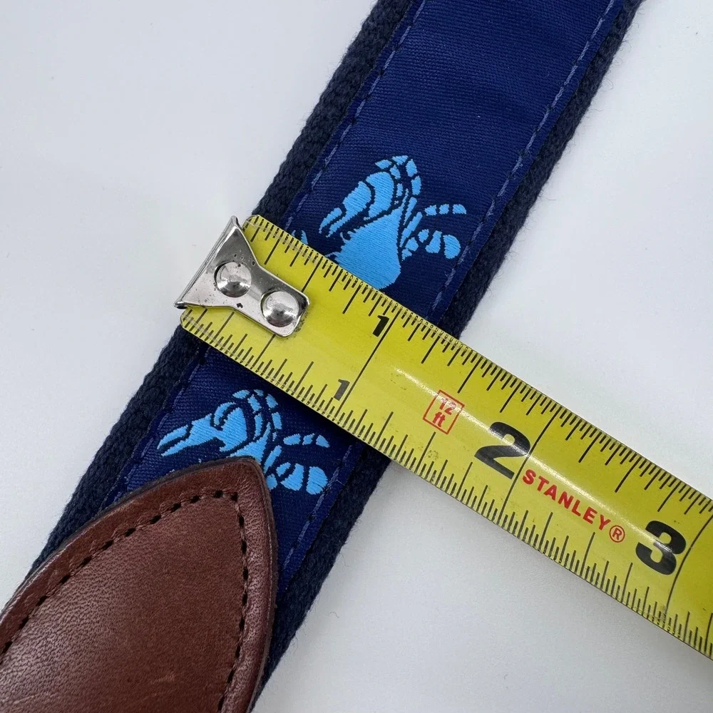 The Belted Cow Blue Crab Canvas Belt Men‎ 46 Navy Leather Trim Nautical Preppy